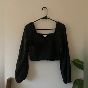 NWT American Eagle Black Smocked Whimsygoth Long Sleeve Crop Top size M